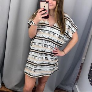 Black, white, silver, and nude Sequin Party Dress